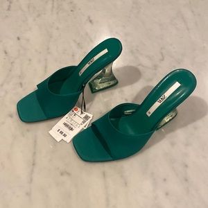 Zara Green Open Toe Heels NWT